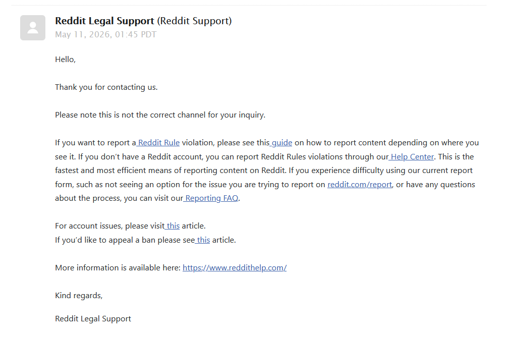 Reddit canned legal response
